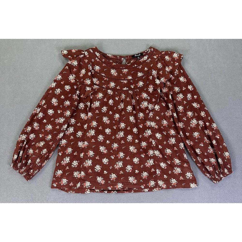 Madewell Top Shirt Medium Mahogany Red Brown Ruffle Homestead Prairie Cottage‎